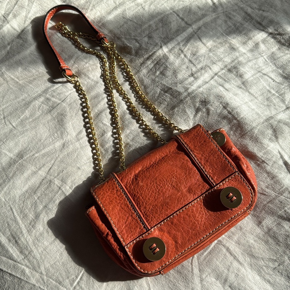 CORAL leather Milly Mini Crossbody Bag Orange Leather Rare Gold Chain Adjustable